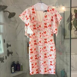 Floral V-Neck Dress in Pink and Orange